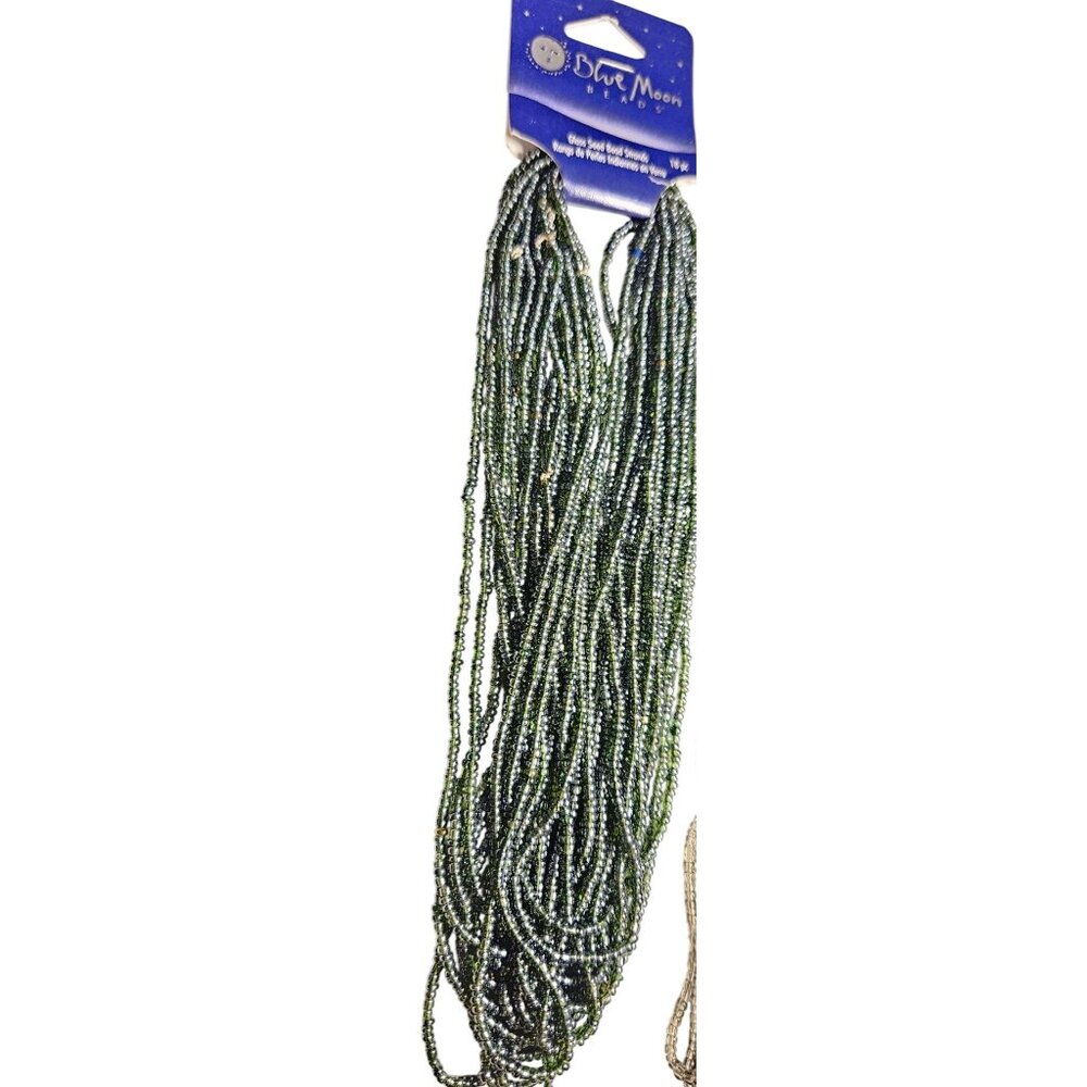 Blue Moon Beads Glass Seed Bead Strands 18 Pc Mixed Colors Green Silver Brown Je - Picture 2 of 11